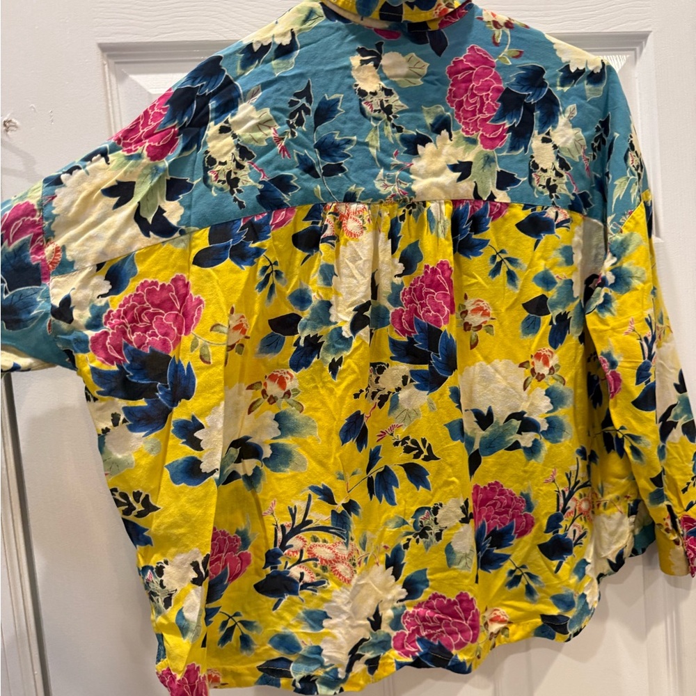 Anthropologie Floral Oversized Blouse in Yellow, Blue, Pink - Picture 3 of 9